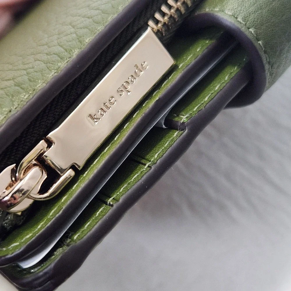 New $199 Kate Spade Lena Medium Compact Bifold Wallet Leather Enchanted Green 💚